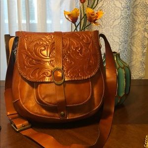 Carved Italian leather bag